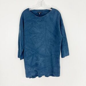 Eileen Fisher Silk Organic Cotton Tunic Sweater Size Medium Deep Blue